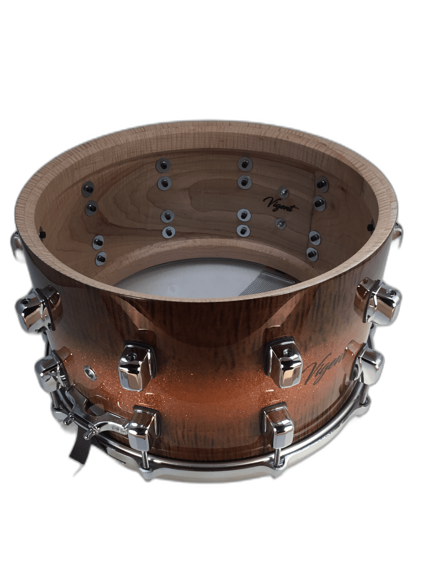 Vigent Drums 8x14 Curly Maple Grey - Green Copper Stripe Snare - Vigent Drums