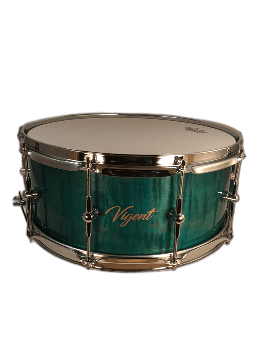 Vigent Drums 6x14 Curly Maple Turquoise Snare - Vigent Drums