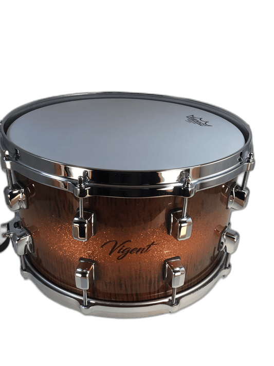 Vigent Drums 8x14 Curly Maple Grey - Green Copper Stripe Snare - Vigent Drums